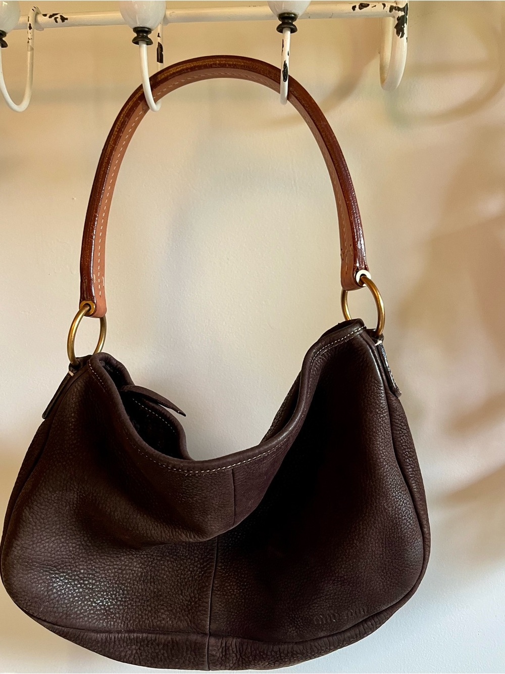 Miu Miu Brown Suede Leather Hobo with Tan Shoulder Strap